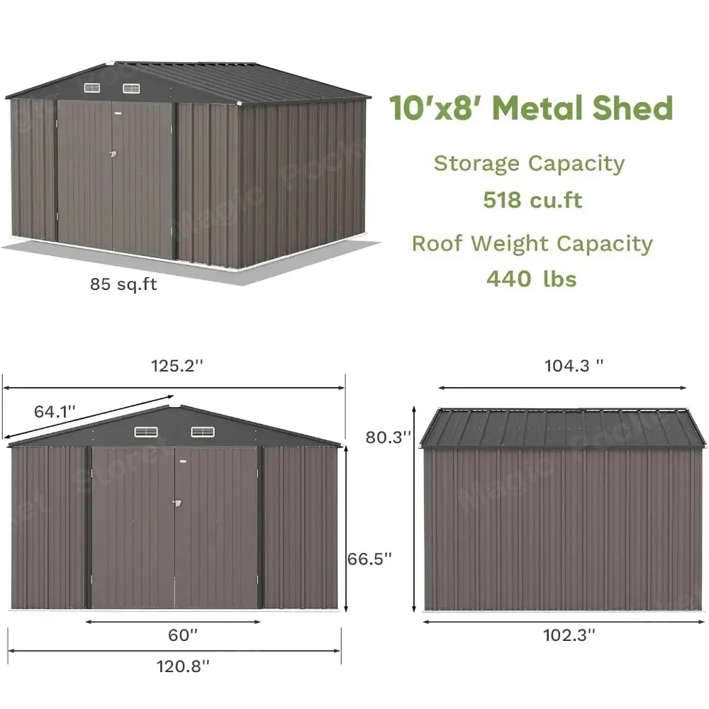 10x8 FT Outdoor Storage Shed, Large Garden Tool Metal Shed with Sloping Roof and Double Lockable Door Cabanons De Jardin image 4