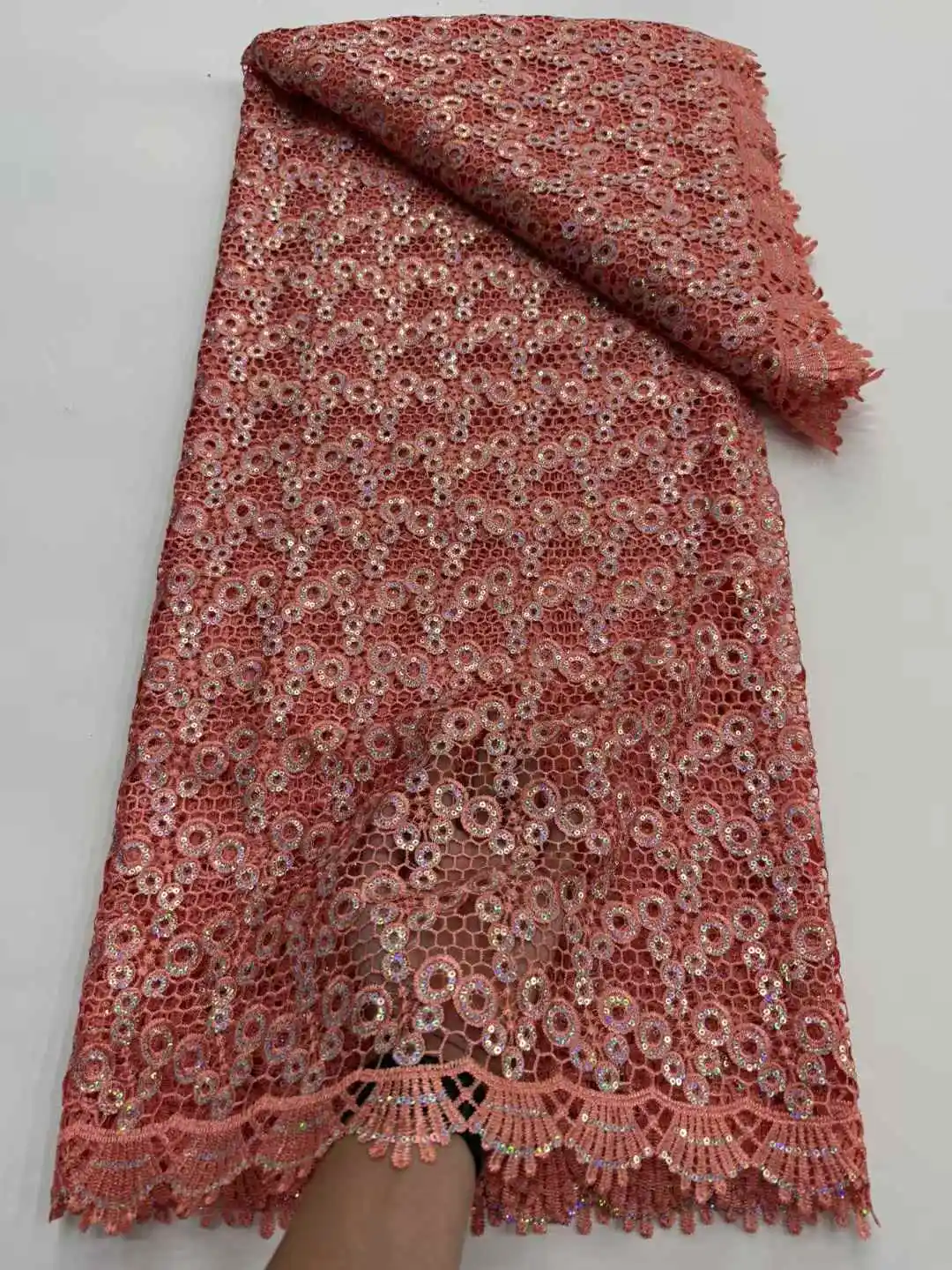 African Luxury Sequins  Mesh Lace Fabrics Nigerian Guipure French Lace Net Lace for Women Evening Dresses Sewing -RFa