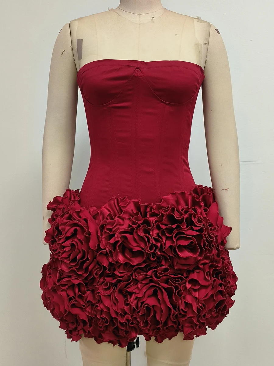 Women's Sexy Strapless Red Mini Skirt and Off-Shoulder Corset Top Two-Piece  Set Lace Up Elegant Quality Luxury Party Dress - AliExpress 200000345