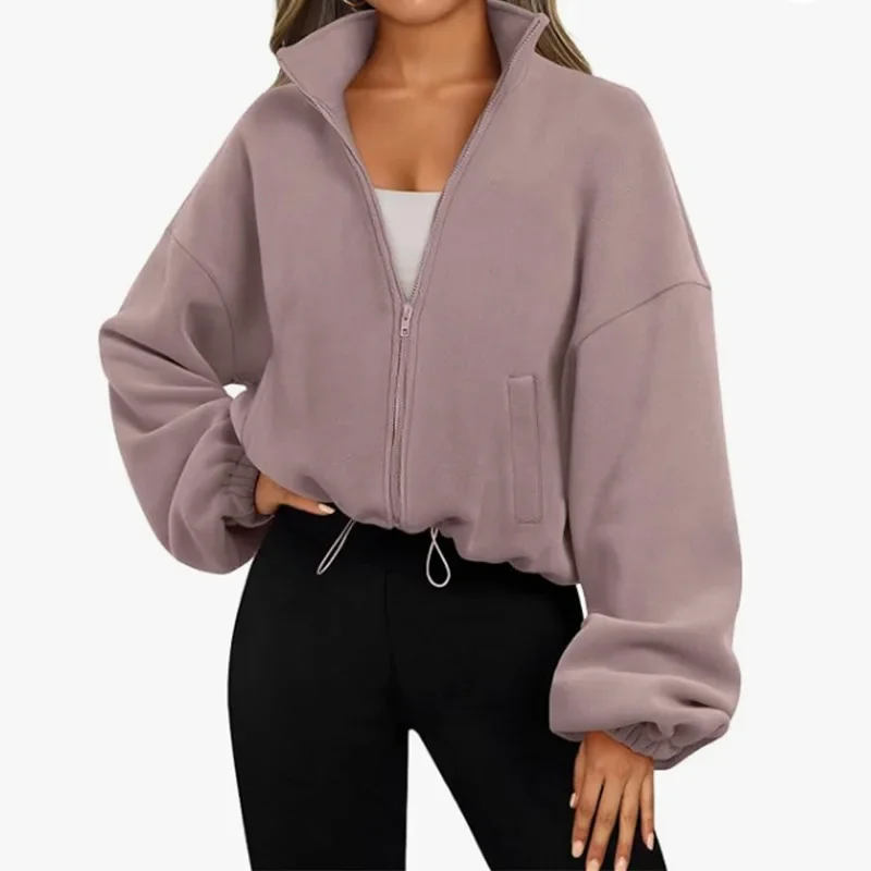New Winter Clothes Women Autumn and Winter Loose Standing Neck Cardigan with Zipper Hoodie for Women