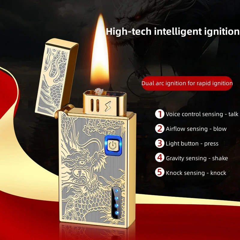 High End Voice Activated Induction Kerosene Lighter Creative Multi Functional High-Tech Double Arc Cigarette Accessories