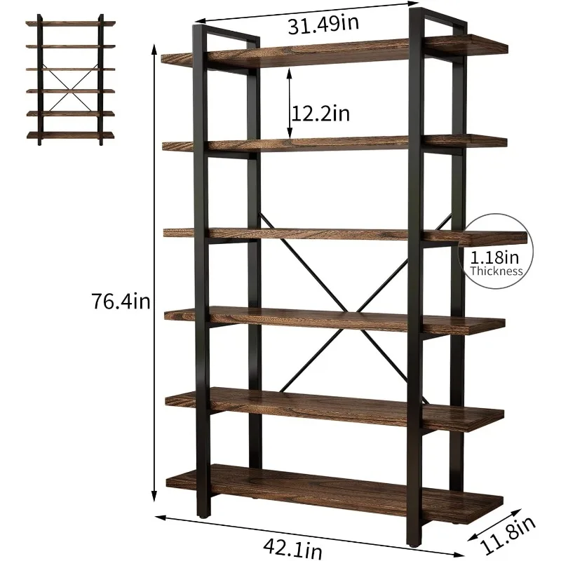 Bookshelf wood and metal shelving unit 5 tiers bookshelf modern rustic open bookshelf office