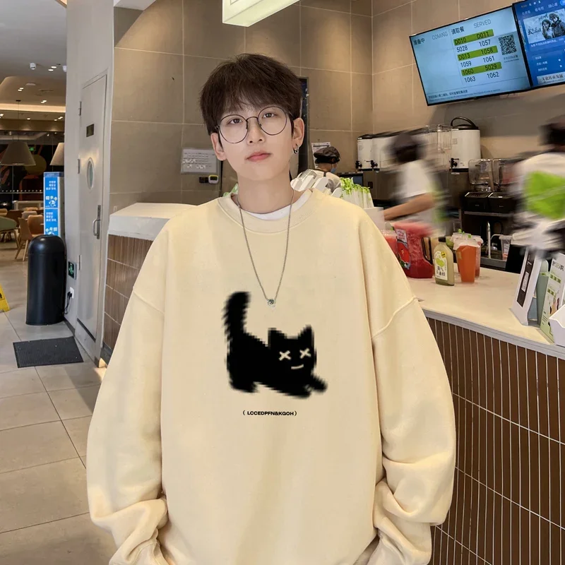 Men\'s Oversized Hoodie White Fashion 5XL Funny Hoodies Oversize for Men Cat Print Man Casual Wear Hoody Male Sweatshirt