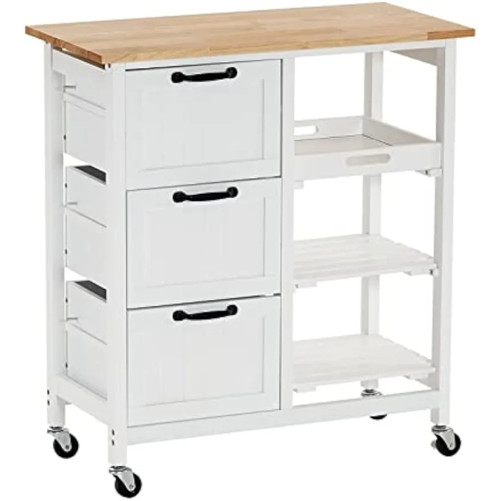 

VINGLI Kitchen Island, Rolling Kitchen Storage Cart with 3 Drawers 3 Tier Holders Serving Bar Cart Coffee Bar Small Kitchen