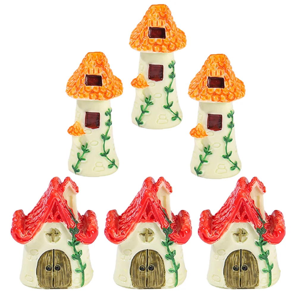 

6 Pcs Micro Landscape Decoration Little House Resin Tiny Miniature Ornament Desktop Reliable Crafts