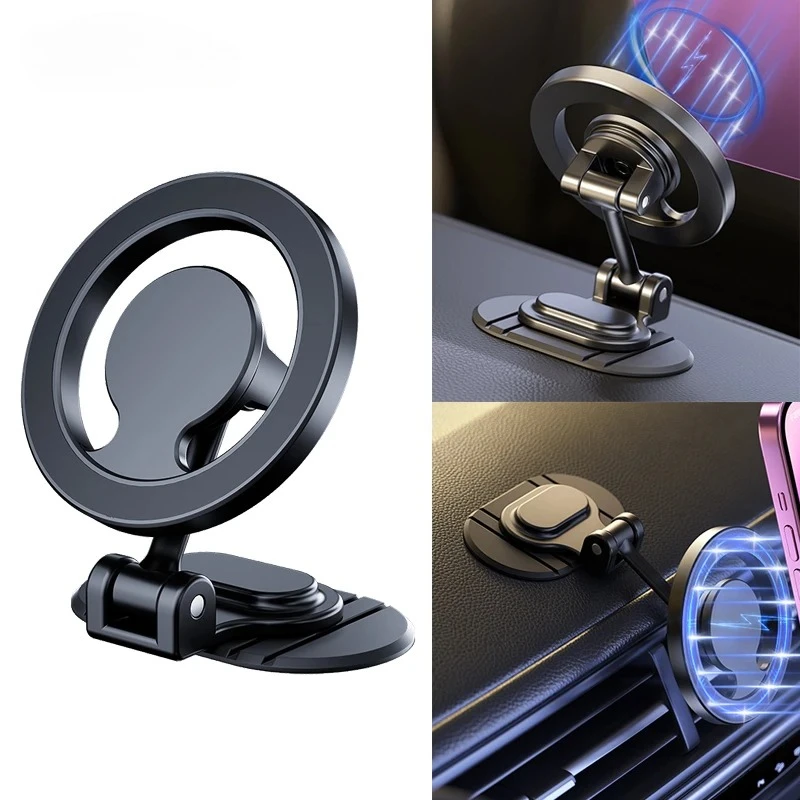 

Universal Metal Magnetic Car Phone Holder Stand Magnet Foldable Dashboard Car Phone Mount for MagSafe iPhone 17 16 15 14 13 12