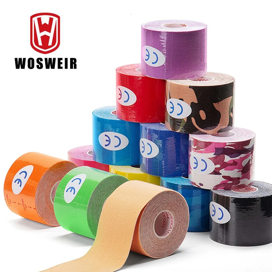 WOSWEIR 6Pcs Kinesiology Tape Athletic Recovery Elastic Tapes Gym Fitness Bandage Jiont Support Muscle Pain Relief Knee Pad