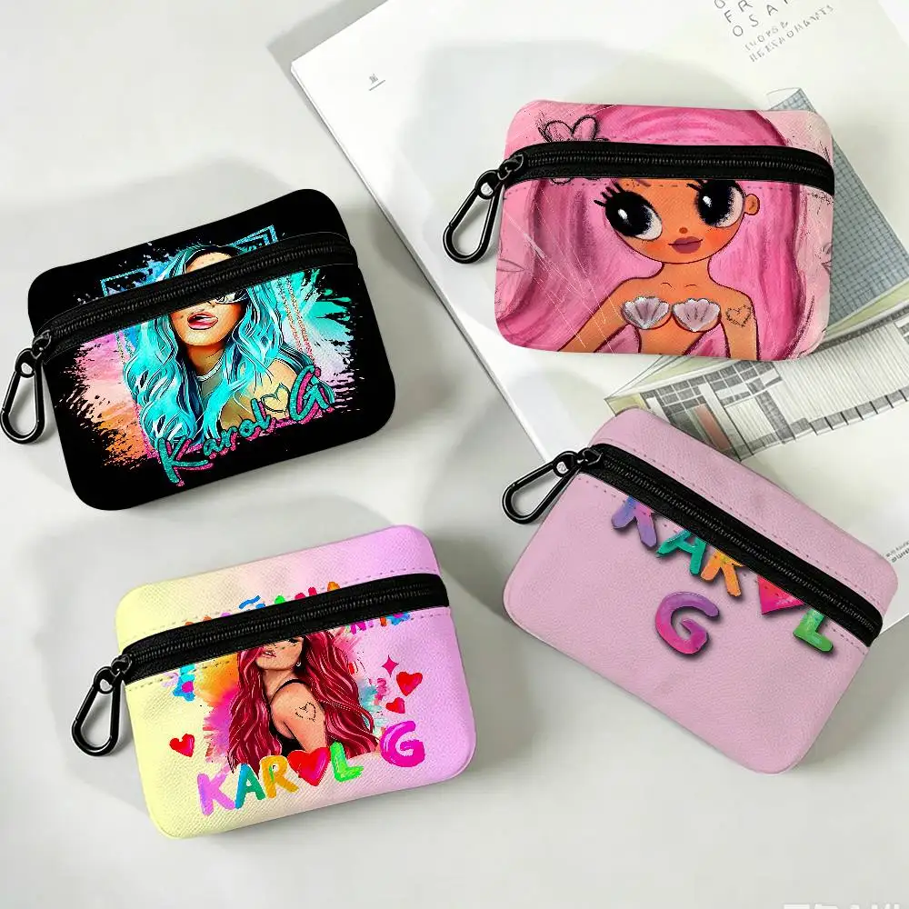 Singer K-Karol G Anime Portable Oxford Cloth Coin Purse Alloy Carabiner Hook Small Zipper Pouch For Backpack Belt Daily