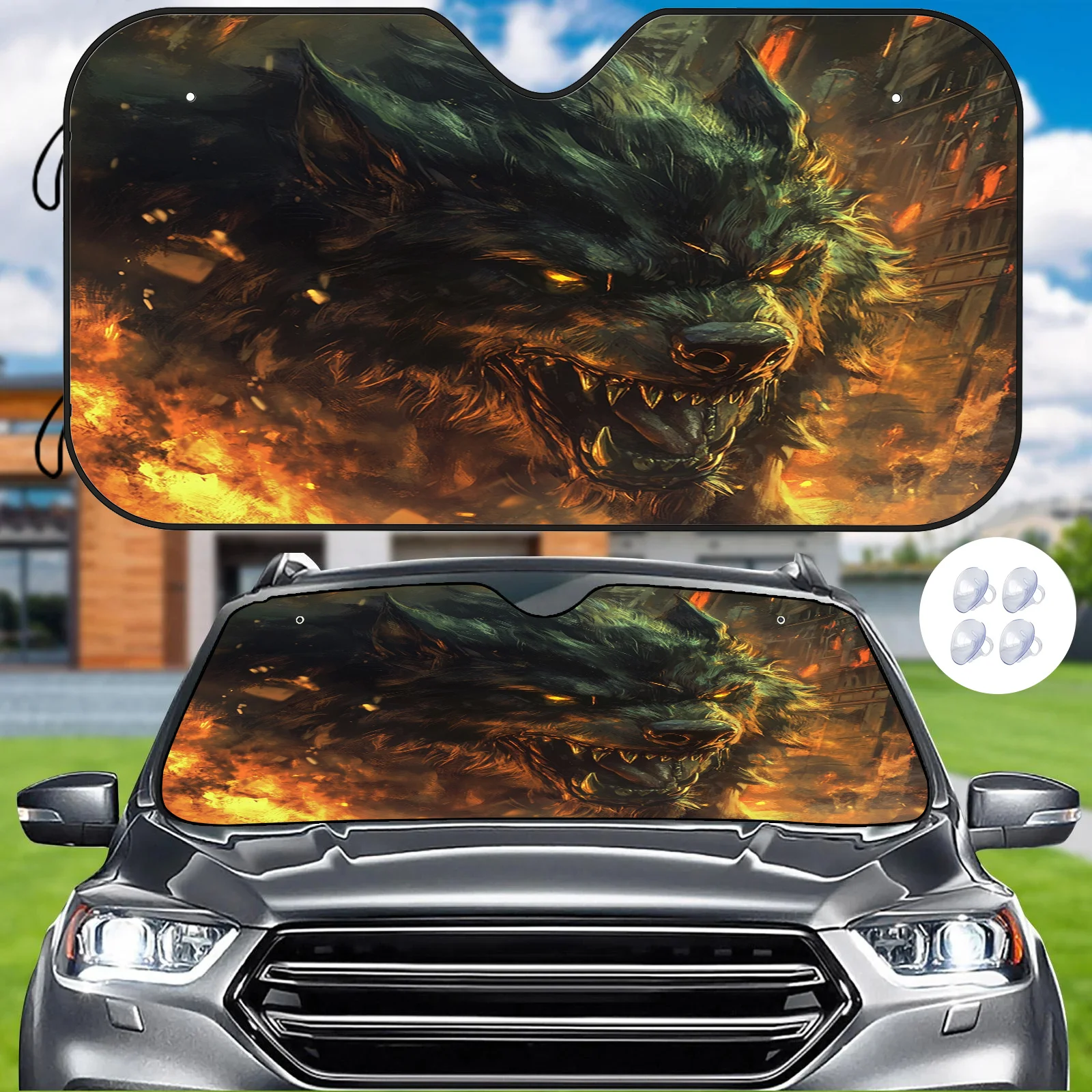 

Автомобильный солнцезащитный козырек с узором пламенного волка, теплоизоляция и охлаждение, добавляет динамическое ощущение в интерьер, поставляется с 4 присосками, Fant