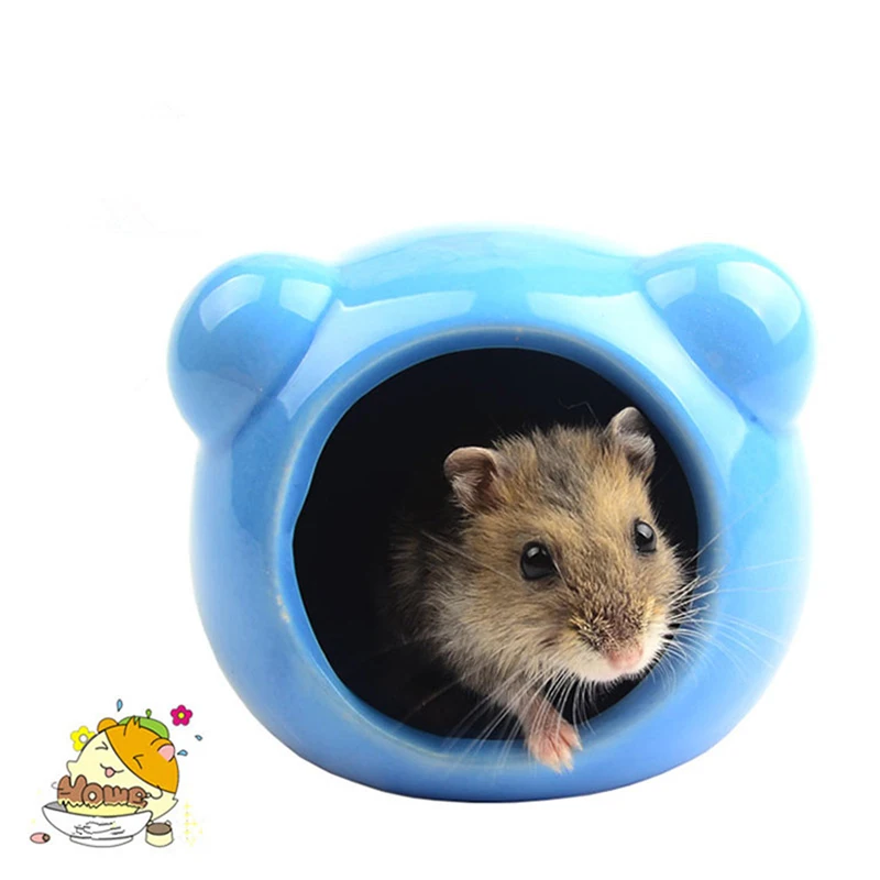 Hamster House Ceramic Hideout Small Animals Nesting Habitat Cage Ceramic Bath, Pet Hideout Hut Cave for Hamster Gerbils