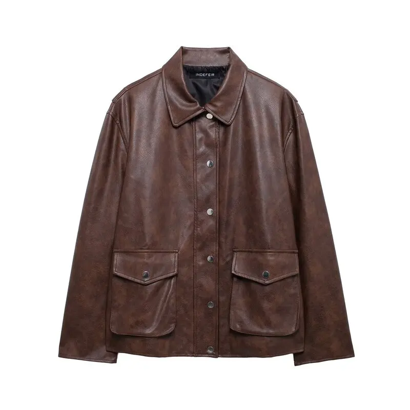 2024年秋 レディース ファッション ロングスリーブ レザー ジャケット アウター 多用途 アメリカン スタイル デザインセンス 通勤 防風