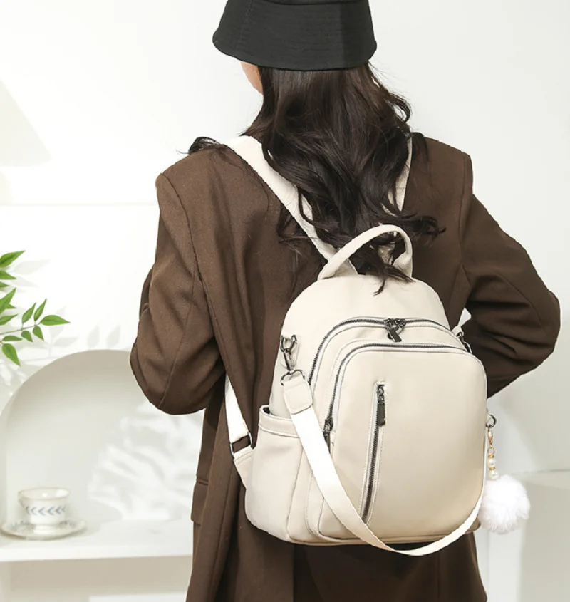 

2026 New Korean Fashion Women's Soft Leather Travel Backpacks High Capacity Crossbody Shoulder Bags Laptop School Bag Totes