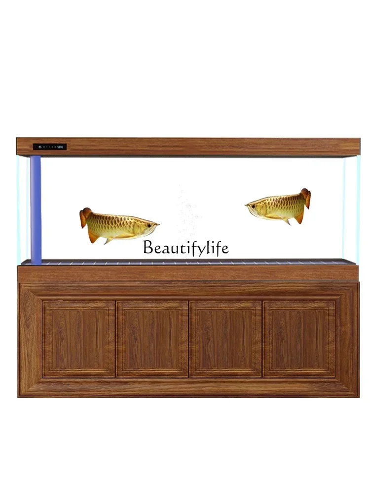 

FG28Chinese Retro Fish Tank Wall Square Bottom Filter Glass Company Living Room Household Screen Aquarium