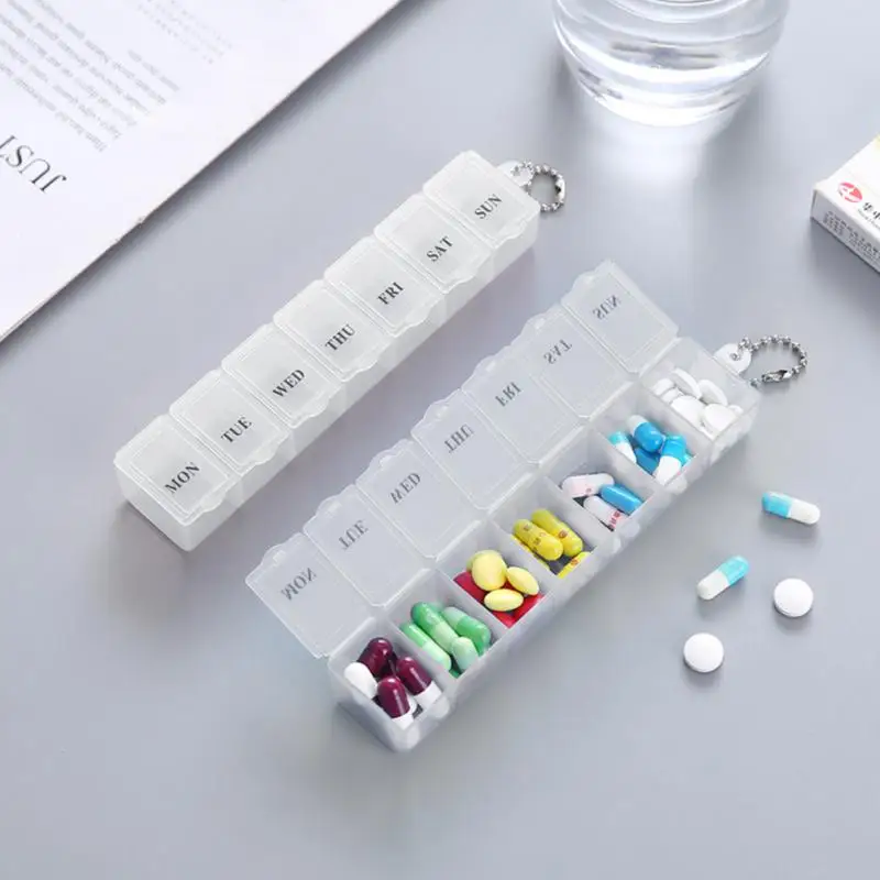 Plastic Pill Box Portable Exquisite Three-color Plastic 7 Small Pill Storage Box Drug Separation Pill Case