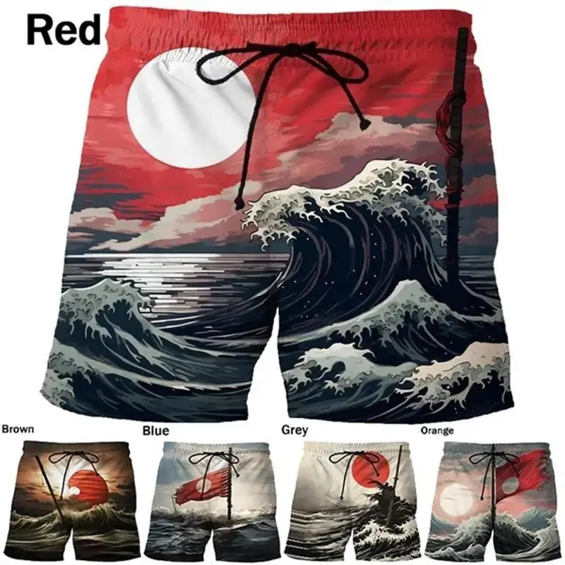 Sunrise Ocean Wave Ink Painting Beach Shorts Men 3D Printing Board Shorts Swimsuit 2023 Summer Swim Trunks Cool Kids Ice Shorts