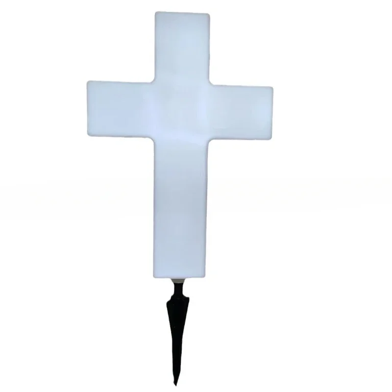 Solar cross cemetery light white plastic cross lighting cemetery marker headstone light