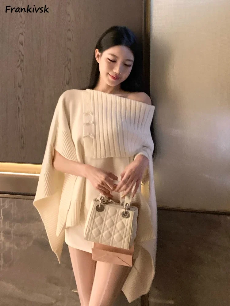 

Asymmetric Sweaters Women Pure Cape Personality Chic Popular Baggy Korean Style Aesthetic Slouchy Retro Strapless Temperament