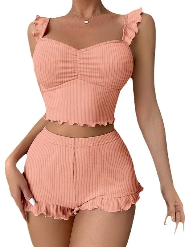 Conjunto de Pijama Sexy de Moda con Top ter y Plones Cortos Casus para Mujer, Estilo Pure Desire, Conjunto de 2 Pie...