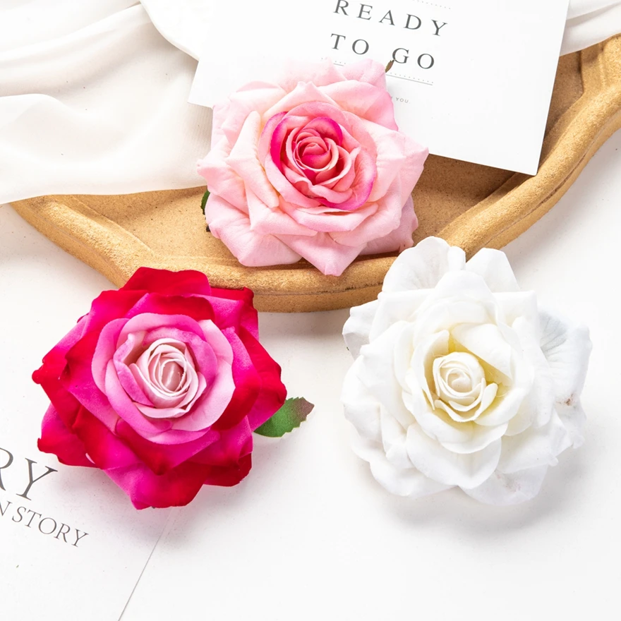 50PCS 10CM Big Roses Artificial Flowers Home Room Decoration Festival Wreath Wedding Bridal Accessories Headwear Brooch Diy Gift