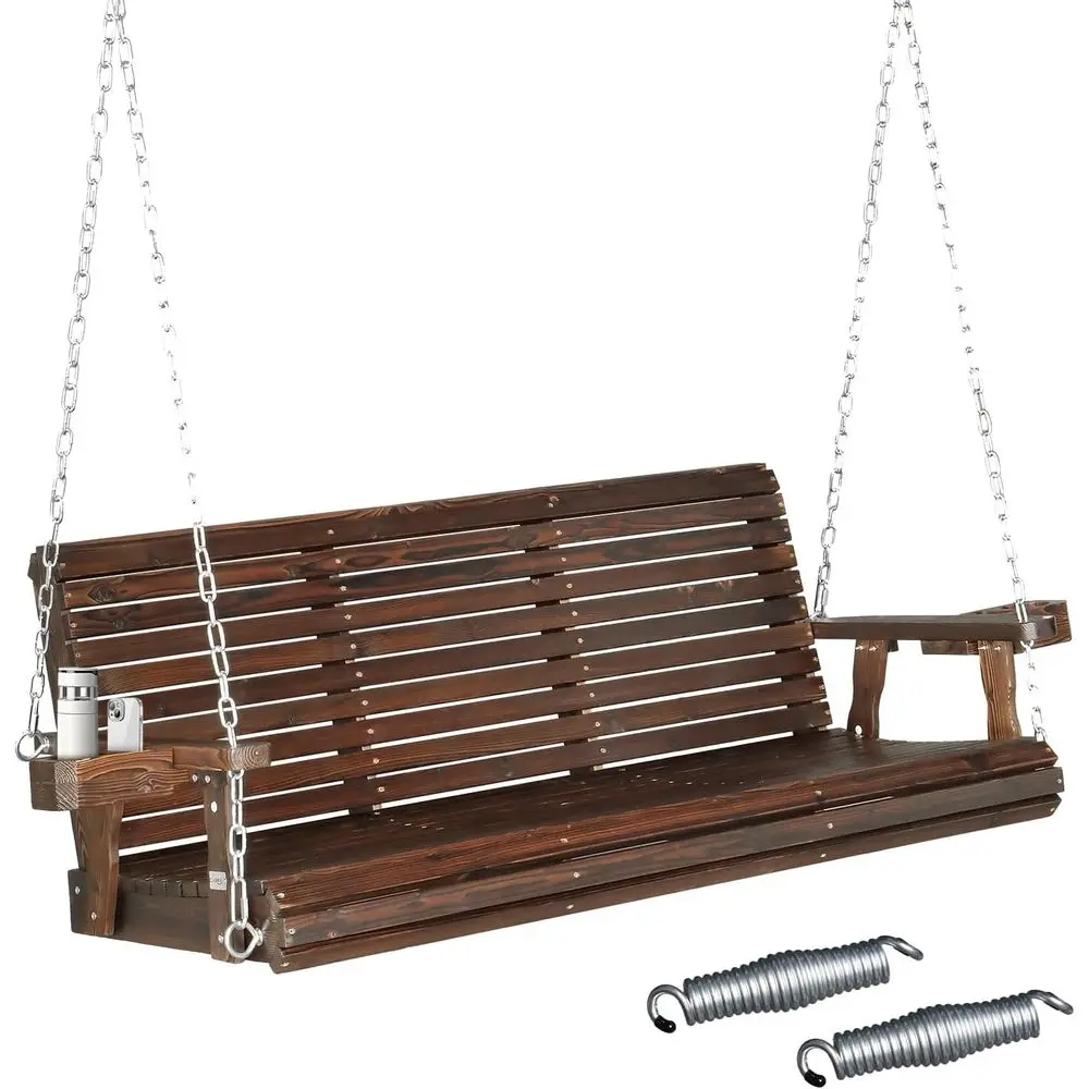 

Heavy-Duty XL Wooden Porch Swing with Cup Holders and Chain for Outdoor, Garden Use