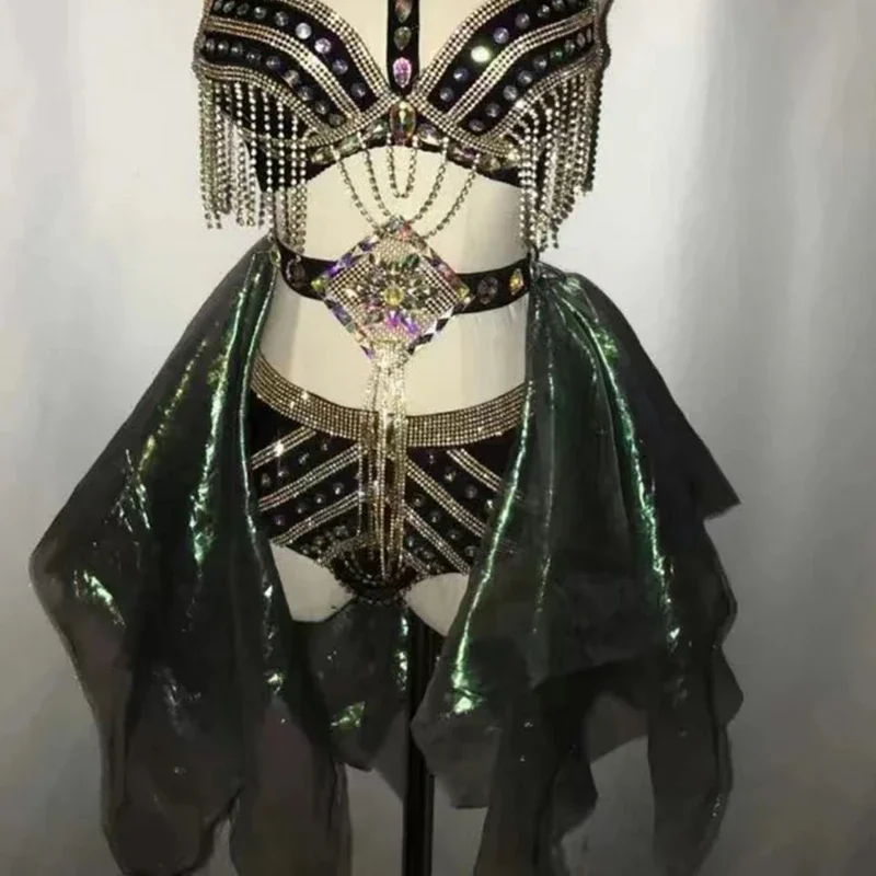 المرأة تألق شرابة الكريستال مجموعة ، مثير ملهى ليلي بار الزي ، راقصة الجاز الأداء ، المرحلة الزي ، جديد