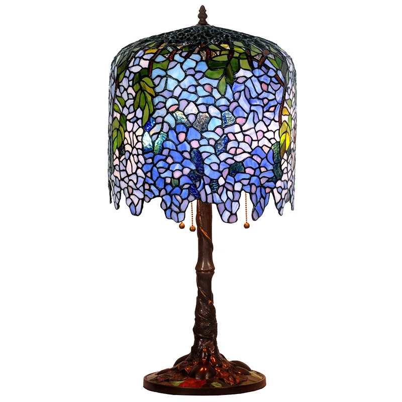 

14 Inch Wisteria American Tiffany Table Lamp Handmade Stained Glass Decorative Light is suitable for living room, bedroom, study