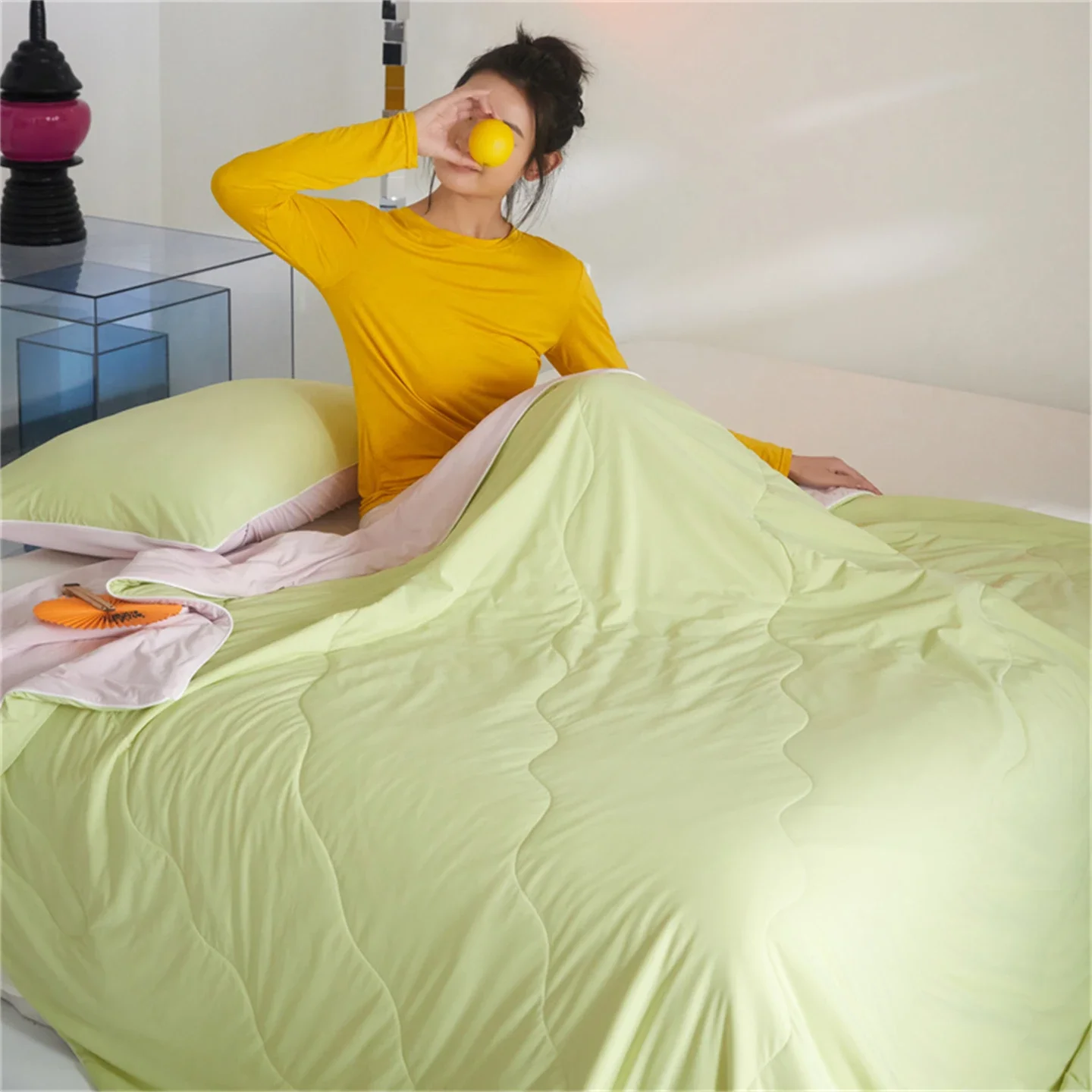 High End Ice Silk Cooling Blanket for Bed Soft Skin Friendly Breathable Summer Quilt Queen Cool Touch Air Conditioner Comforter