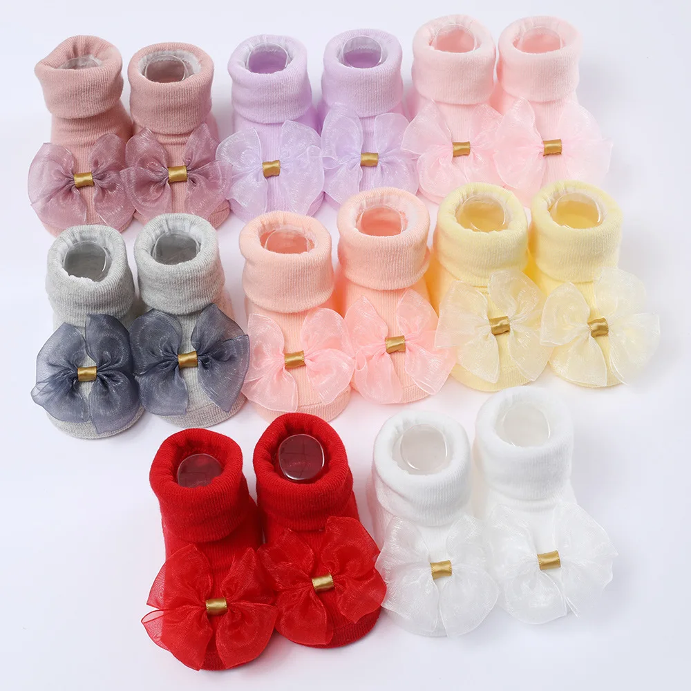 New Baby Headband Socks Set Multi-color Optional Ribbed with Bow Headband Breathable Knitted Cotton Socks for Baby