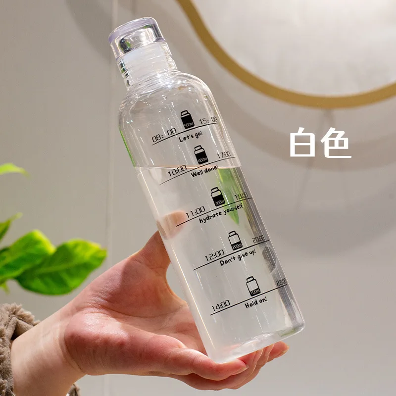 1pc Transparent Plastic Student Water Cup With Scale PC Plastic Safety Water Cup Creative Text Based Direct Drinking Water Cup