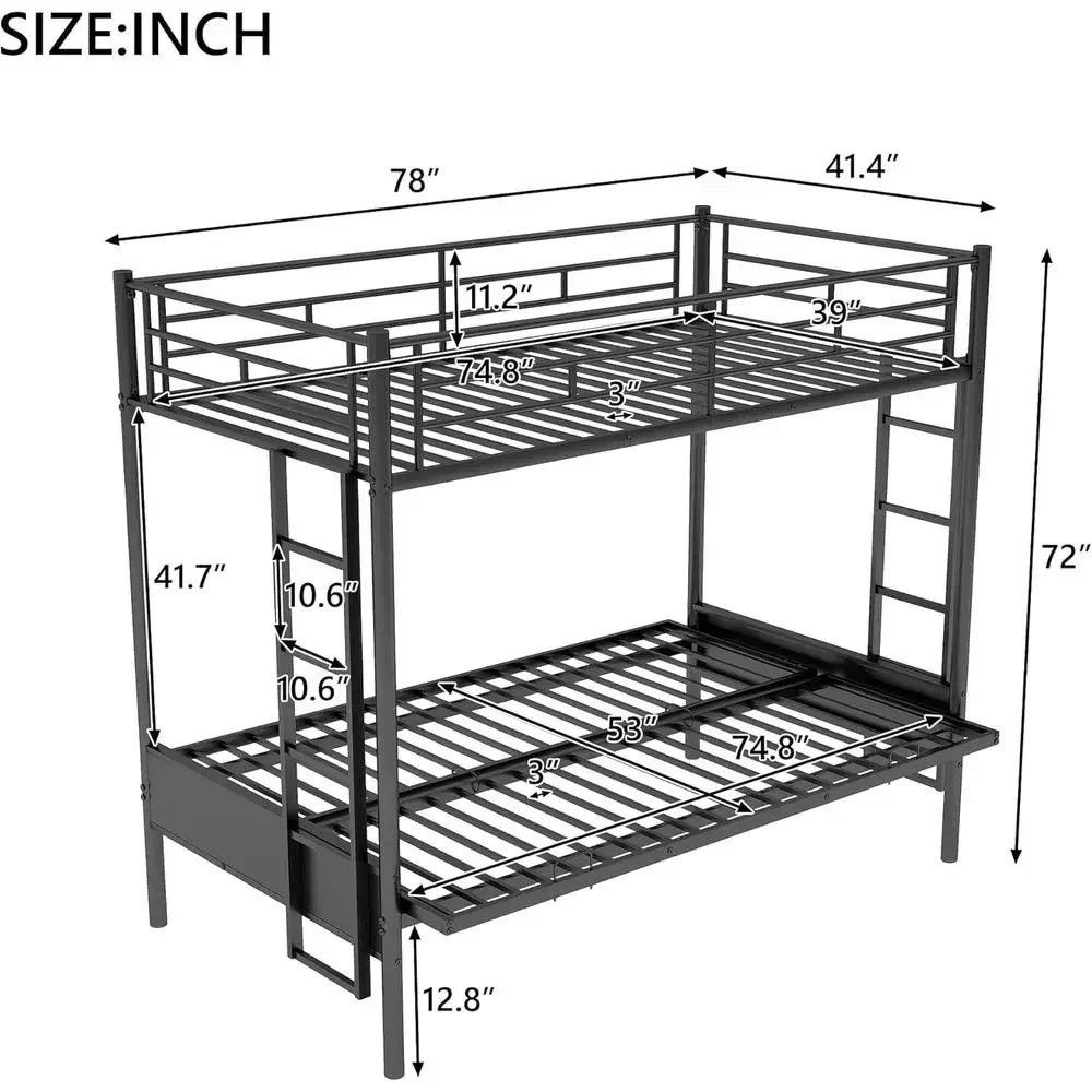 Twin Over Full Bunk Bed, Mattress Included, No Box Spring Required, Black
