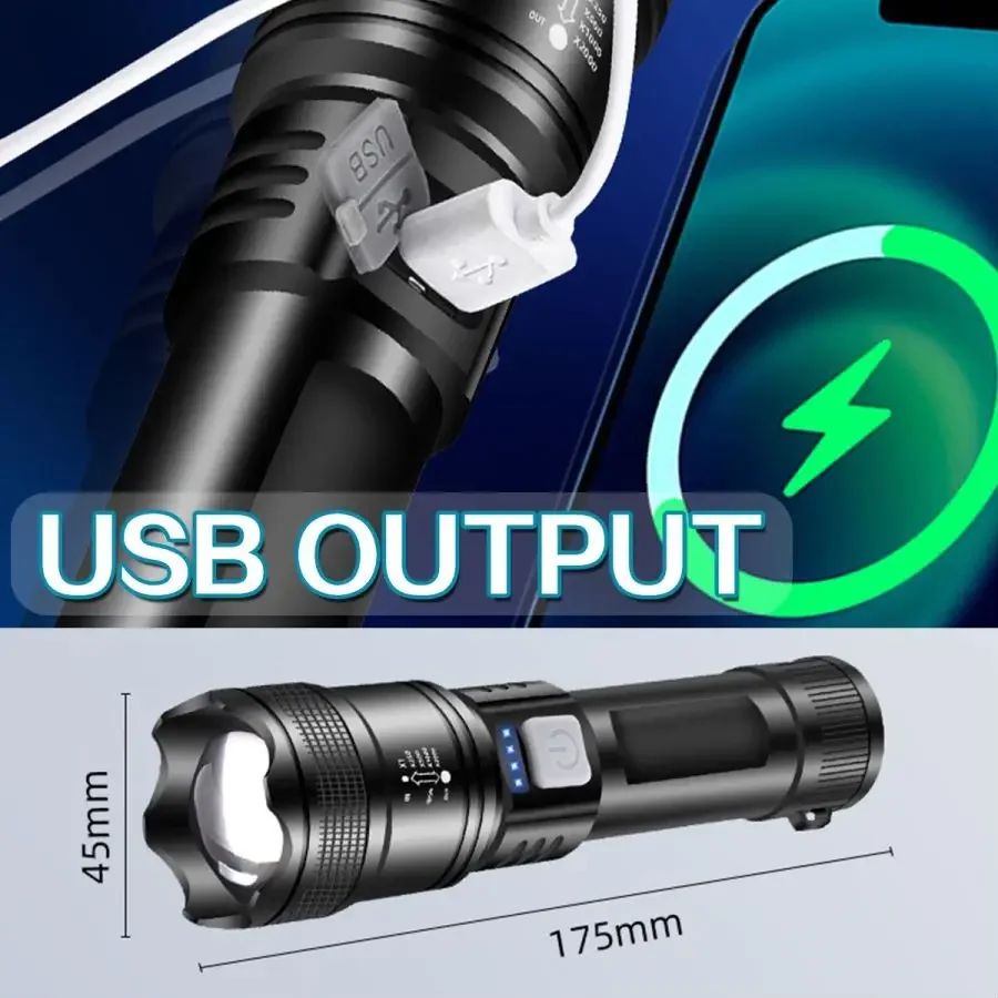 High Power LED Flashlight 4 Modes USB Rechargeable Flashlights Built-in 26650 Battery Powered Torch for Camping Fishing Hunting