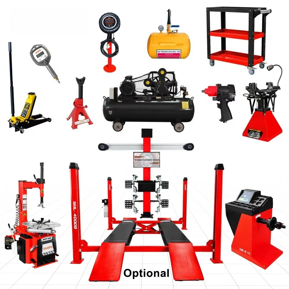 Full Set of Car Lift 4 Post Car Lift Tire Removing Machine 3d Wheel Alignment Tire Changer Machine Wheel Balancer Combo