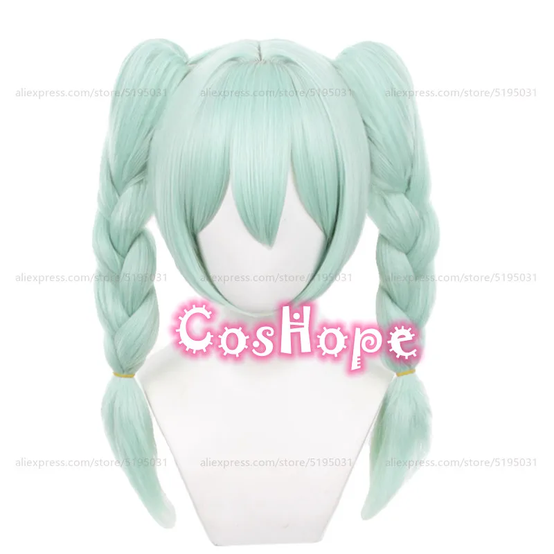 Miku Cosplay Bunny Wig 45cm Pre Braided Wig With Double Ponytails Light Green Wig Cosplay Anime Heat Resistant Synthetic Wigs