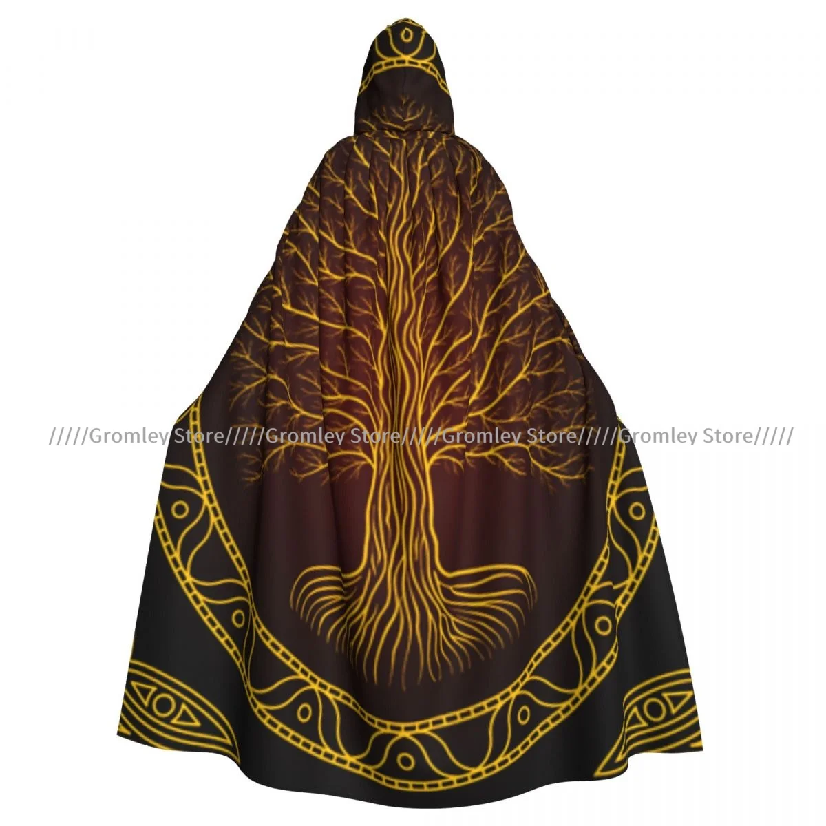 Medieval Halloween Cosplay Cloak Hooded Coat Yggdrasil Tree Gothic Cape Coat Long Trench Costume Wizard Cloak