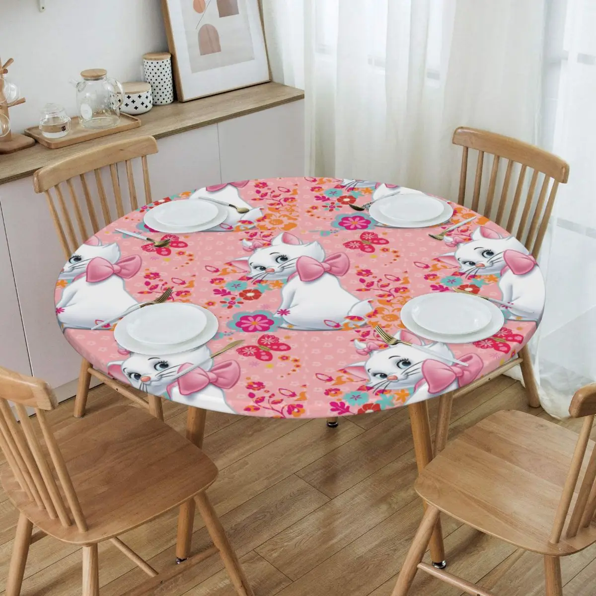 

Customized Round Fitted Marie Cat Table Cloth Oilproof Tablecloth 40"-44" Table Cover Backed with Elastic Edge