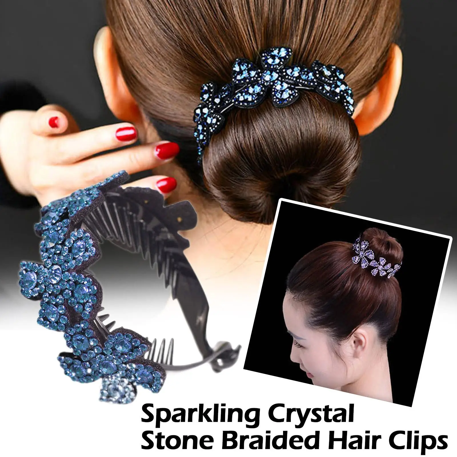 Shiny Rhinestone Flower Ponytail Holder Twist Bun Shaper Grips Claw, Stone Crystal Hair Women Clips Hair Sparkling Tool Bra M0S9