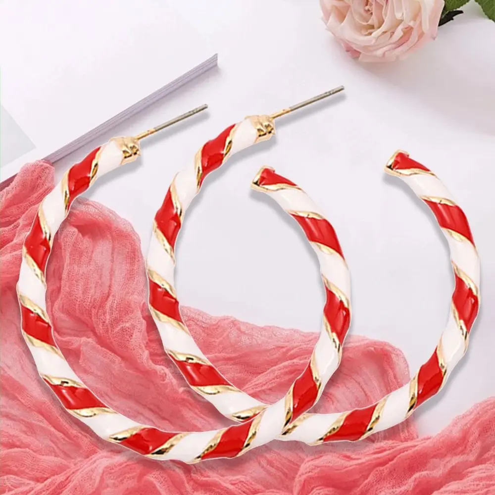 Big Candy Hoop Dangle Earrings,Red White Twist Christmas Earrings for Women,Drop Dangling Xmas Festival Holiday Earrings Jewelry