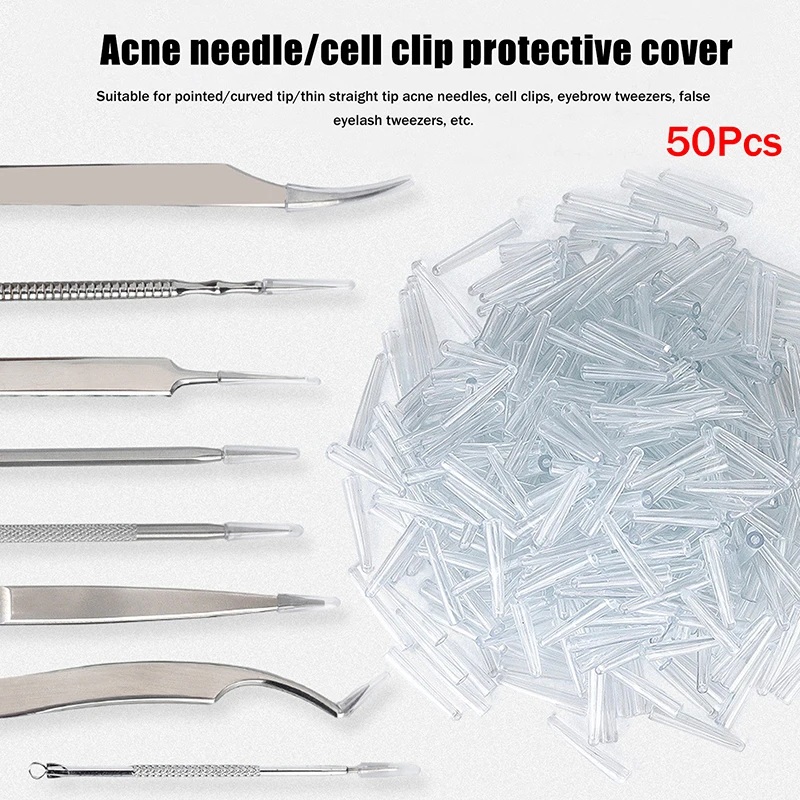 50 Pcs Acne Needle Tip Protector Soft Protective Sleeve Eyelash Tweezers Tip Cover Clip Protection Sleeve Clip Protective Cover