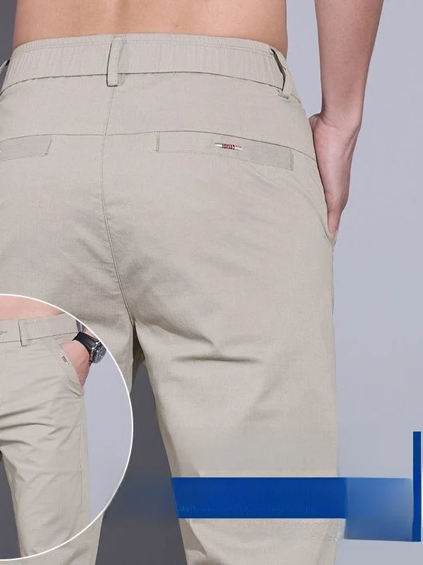 Calças Casuais Masculinas Luxuosas e Leves, Finas para o Verão, Estilo Slim, Calças Longas para Negócios, Elásticas, Respiráv...