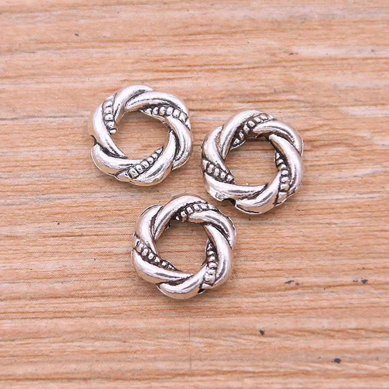 30PCS 10mm Wholesale New Product Two Color Wreath Flower Charms Round Plant Connector Jewelry Metal Alloy DIY Marking