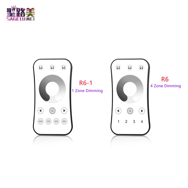R6/R6-1 Satu Warna R7/R7-1 CCT R8/R8-1 RGB/RGBW R17/R8-5 RGB + CCT 1/4 Zona 2.4GHZ Roda Sentuh RF Led Dimmer Remote Controller