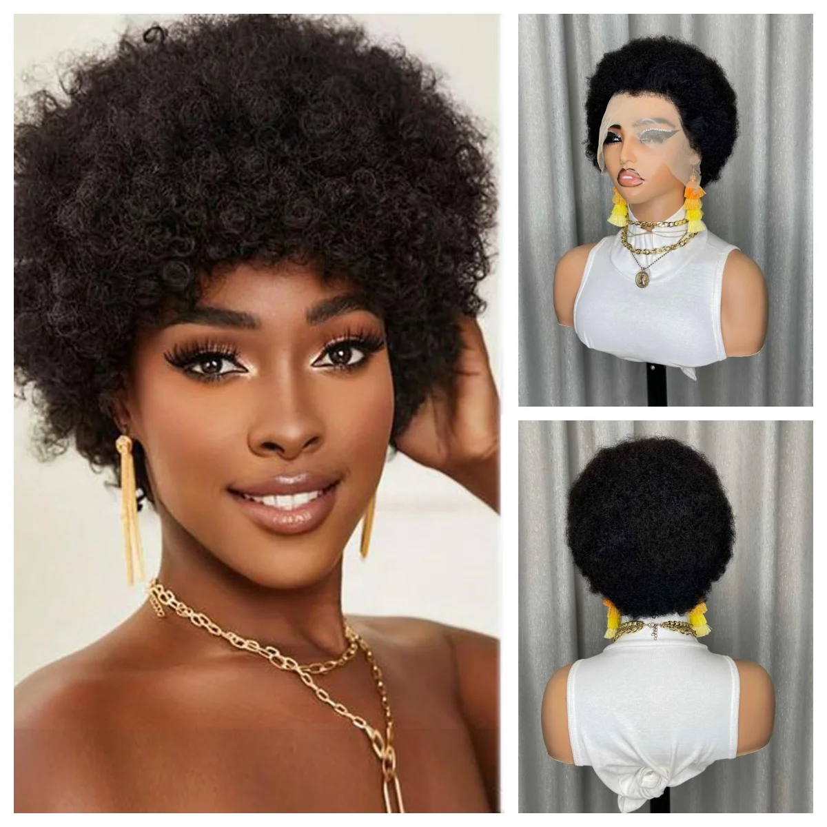 الأفرو غريب مجعد عابث قطع شعر مستعار 13x4 الدانتيل الجبهة الشعر البشري الطبيعي الأسود جيري مجعد قبل قطعها مع شعر الطفل للنساء السود #1