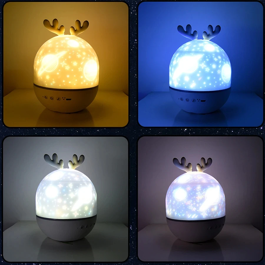 Deer Music Projector Lamp Night Light With BT Speaker Starry Sky Star Rotate Bedroom Wall Decoration Rechargeable Bedside Lamp