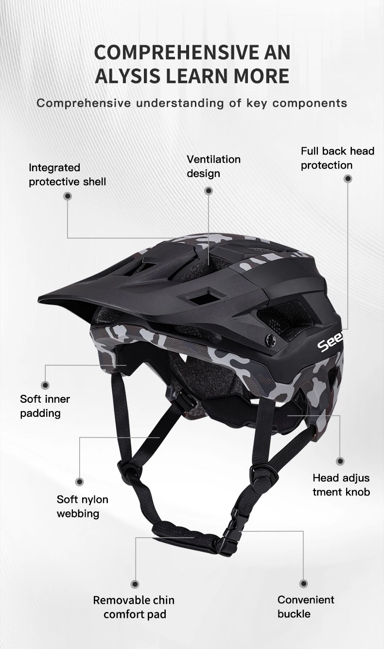 SeekerCamouflage Mountainbike-Helm, Einteiliger Komfortabler Leichter Rennrad-Helm, Stoßfester Offroad-Fahrradhelm – Detail 11