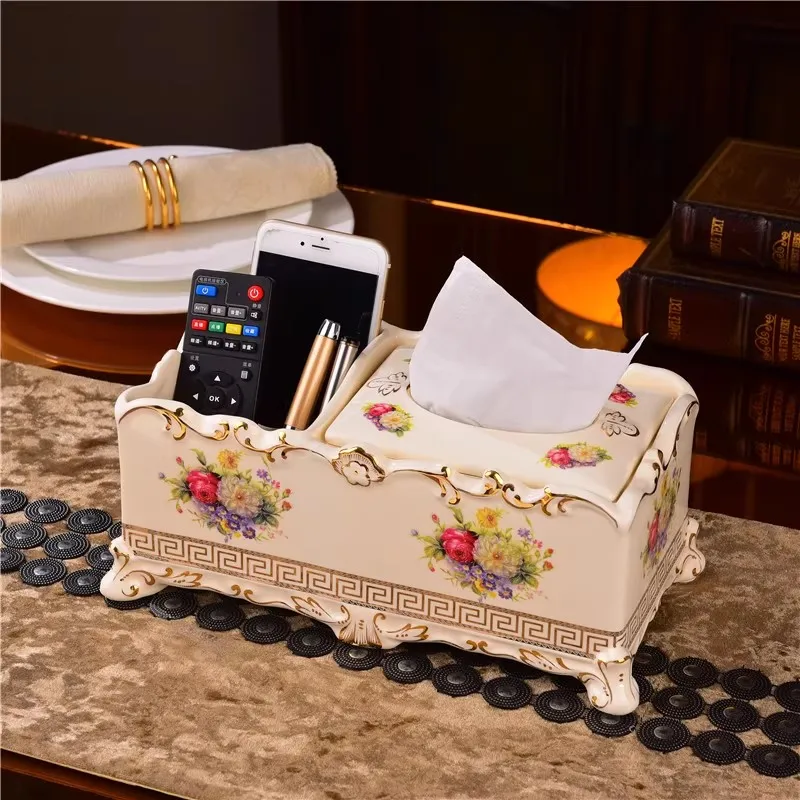 

American ceramic tissue box, living room light luxury paper box, retro paper box, European high-end creative decoration