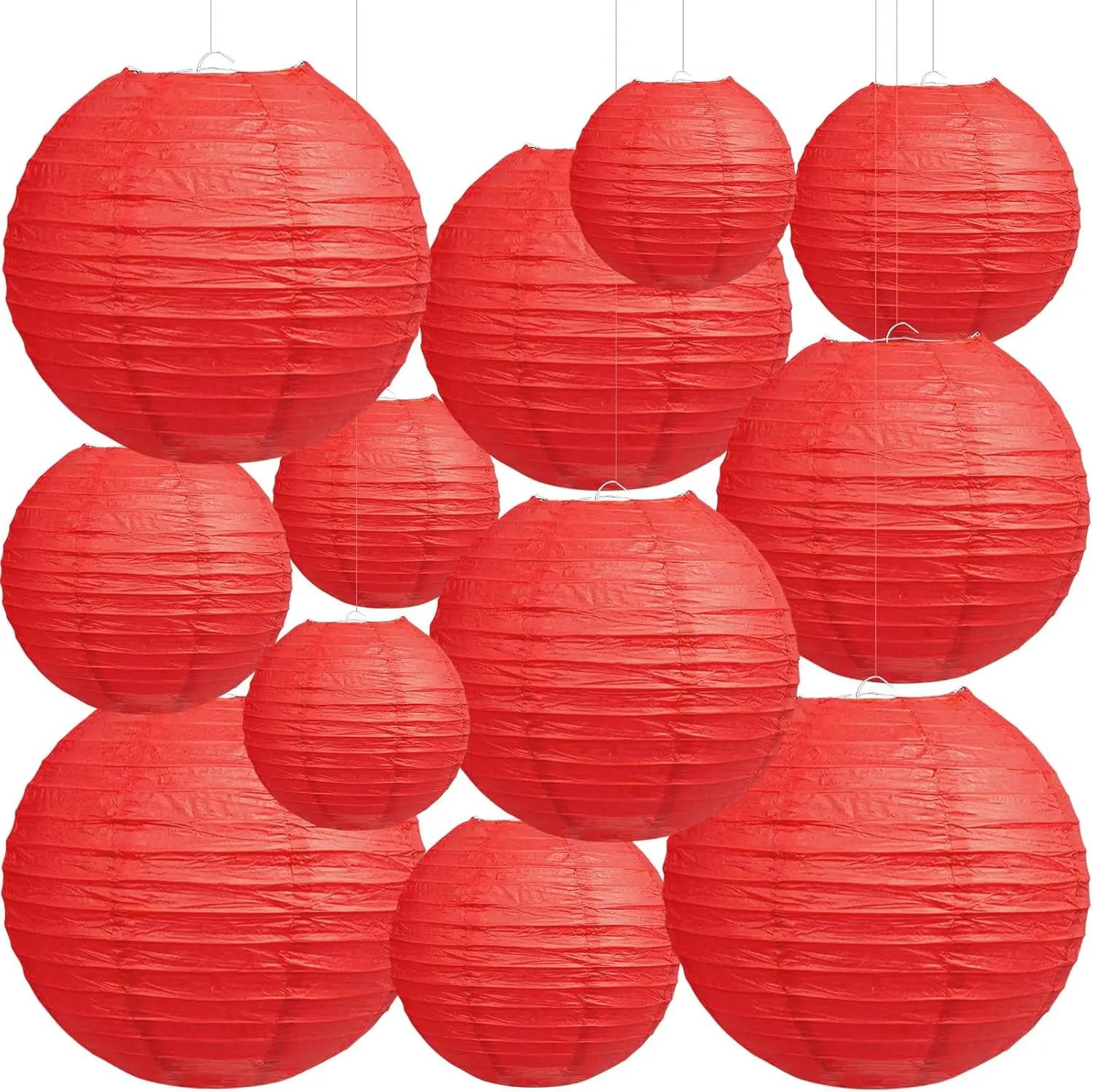 

12Pcs Red Paper Lanterns, Round Chinese Lanterns Assorted Sizes 6-12 Inch for Party Decor