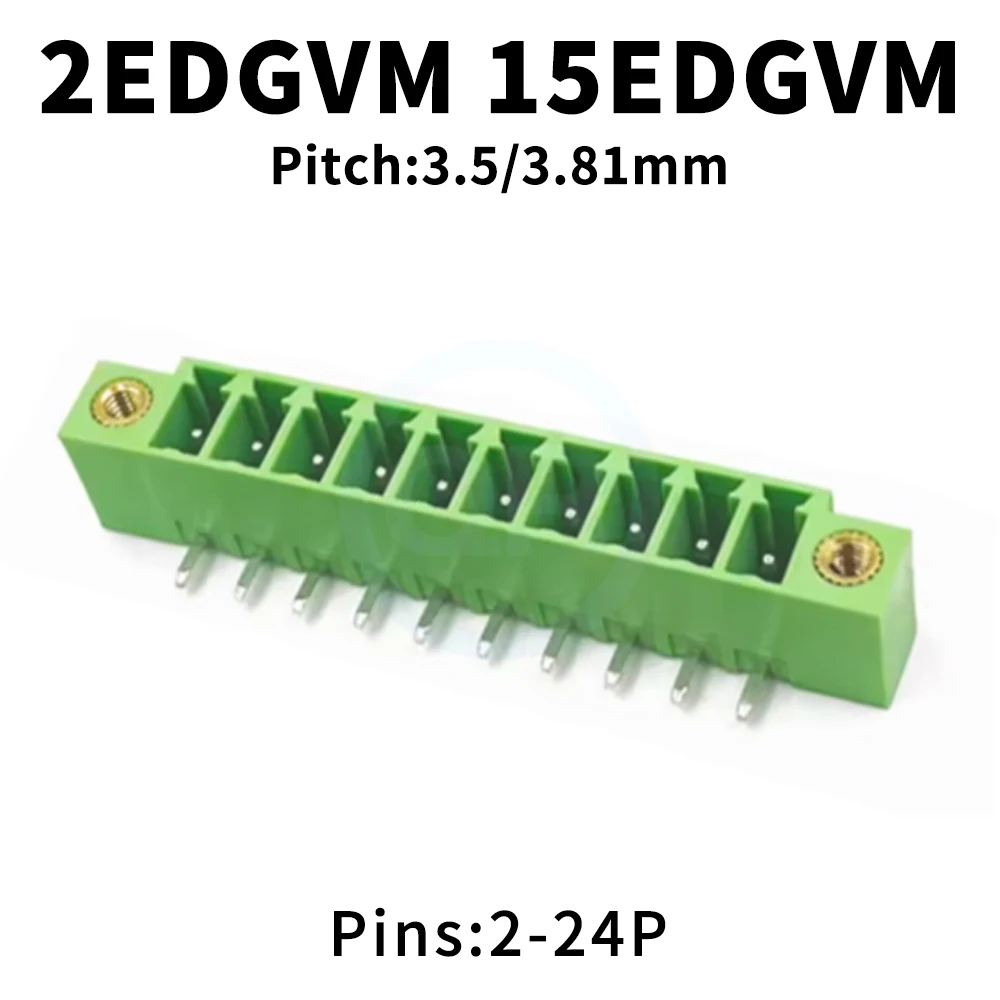 (10 Pcs) KF 2EDGVM - 3.5mm 3.81mm Bent pin with flange PCB soldering board terminal block Soldering With ear 2~24P 15EDGVM 3.81