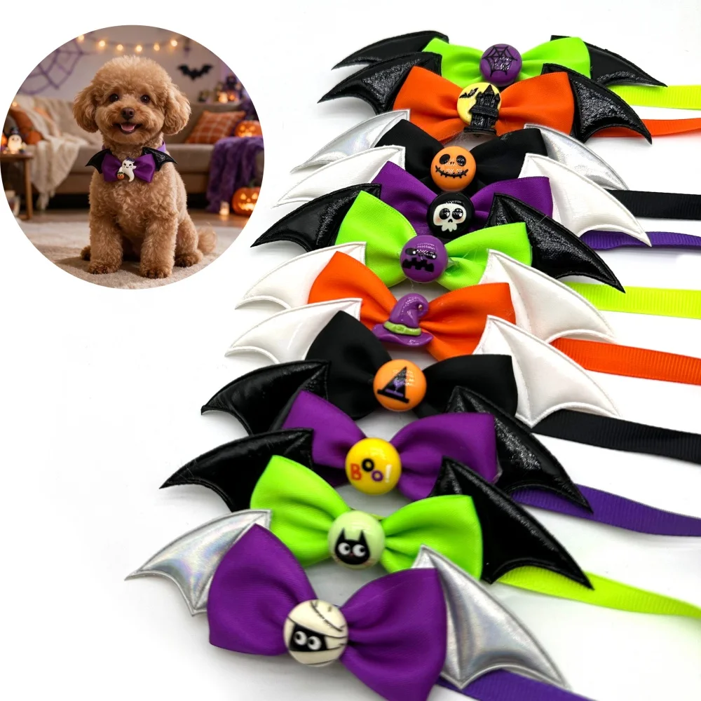 30/50 Stück Flügelförmige Halloween-Schleifen für kleine Hunde – Verstellbare Haustierschleifen für Hunde und Katzen – Detail 2