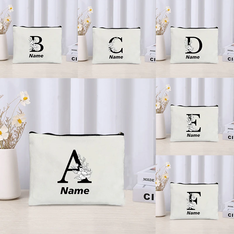 

Monogram 26 Letters Flowers Personalized Name Makeup Bag Teachers Day Gift Ramadan Gifts Wedding Gift for Bridesmaid Best Gifts