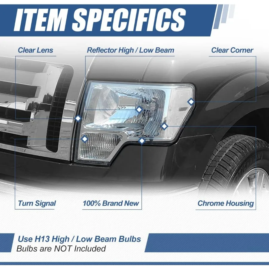 مجموعة مصابيح أمامية متوافقة مع 2009 2010 2011 2012 2013 2014 F150 12th Gen للمصابيح الأمامية بديلة مع أضواء الإشارة لـ Dr #2